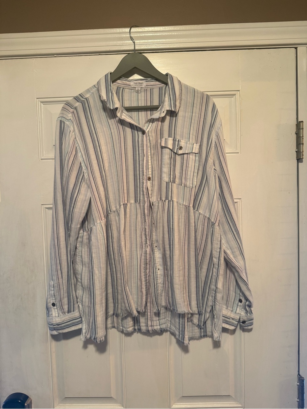 True Craft Blue & White Striped Casual Button-Down Shirt